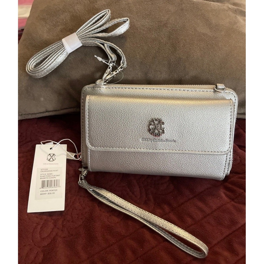 NWT CXL Christian Lacroix Blake Pewter Pebble Flap Snap Magnetic Closure